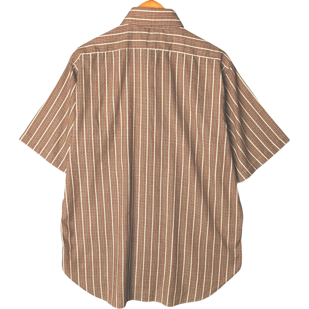 Hathaway CRAVES COX Stripe Pattern Short Sleeve Polyester Shirt, Men's Size L polyester brown type Vintage Second Hand