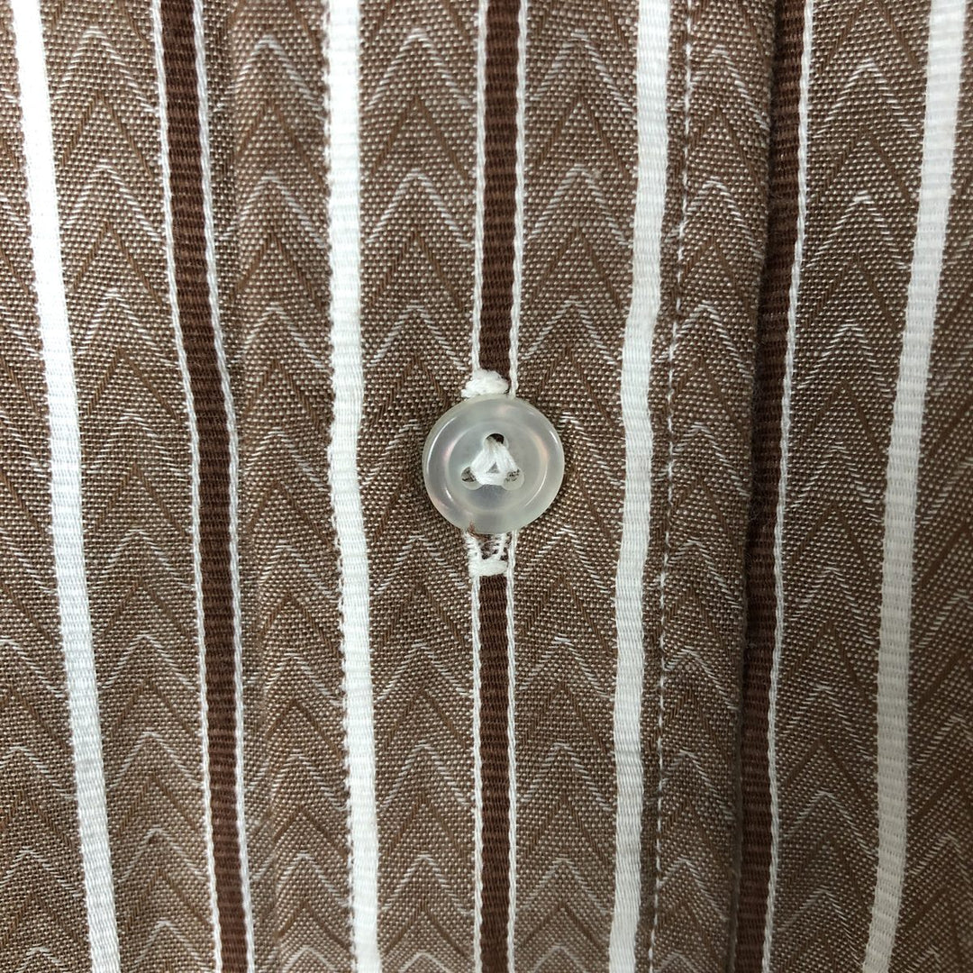 Hathaway CRAVES COX Stripe Pattern Short Sleeve Polyester Shirt, Men's Size L polyester brown type Vintage Second Hand