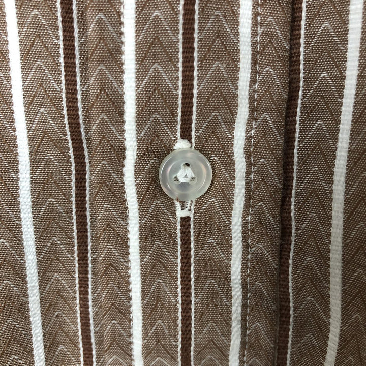Hathaway CRAVES COX Stripe Pattern Short Sleeve Polyester Shirt, Men's Size L polyester brown type Vintage Second Hand