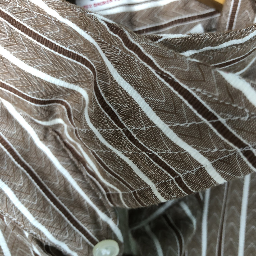 Hathaway CRAVES COX Stripe Pattern Short Sleeve Polyester Shirt, Men's Size L polyester brown type Vintage Second Hand
