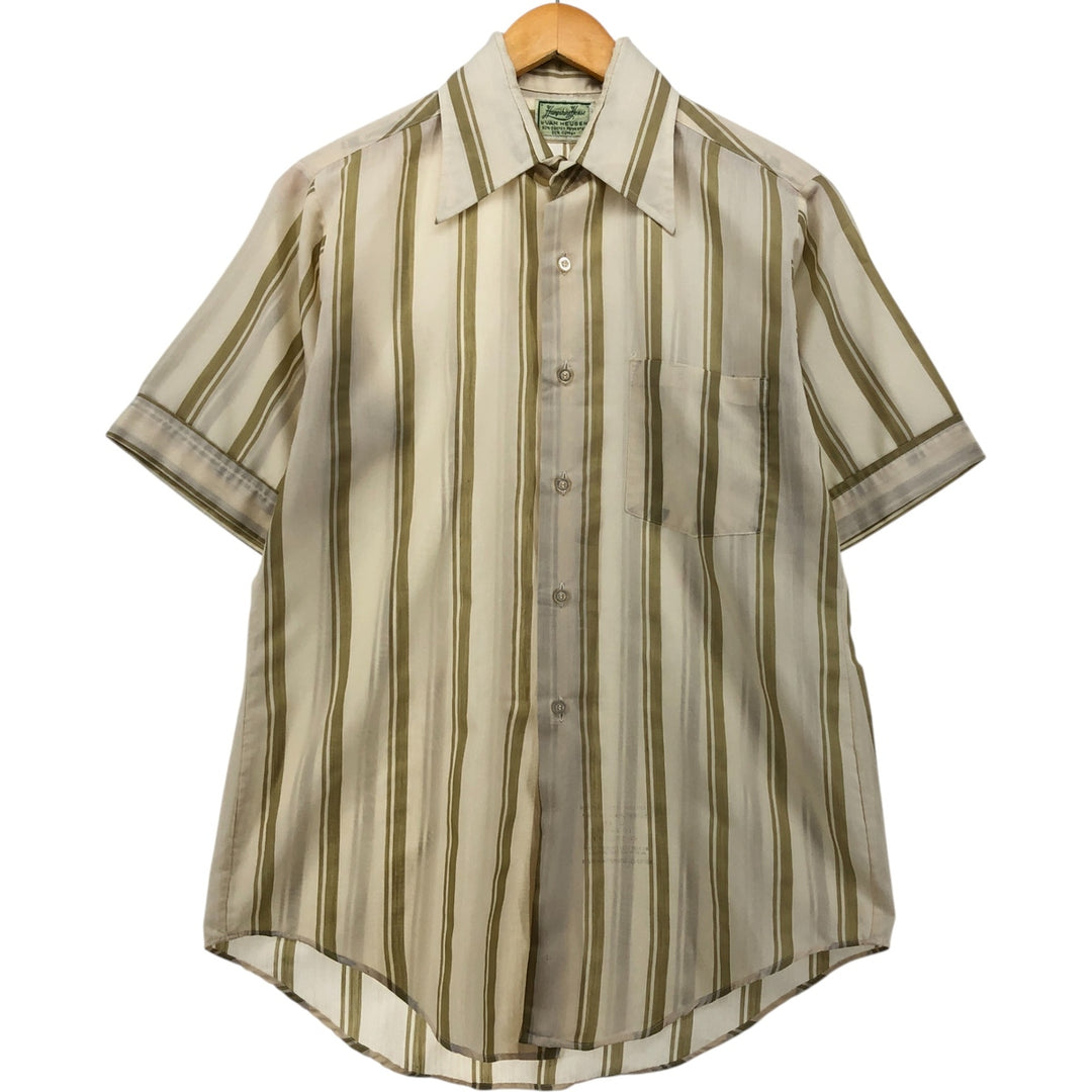Van Heusen Hampshire House Stripe Pattern Short Sleeve Polyester Shirt, Men's Size Medium polyester Beige type Vintage Second Hand