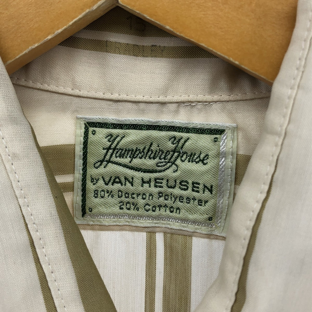 Van Heusen Hampshire House Stripe Pattern Short Sleeve Polyester Shirt, Men's Size Medium polyester Beige type Vintage Second Hand