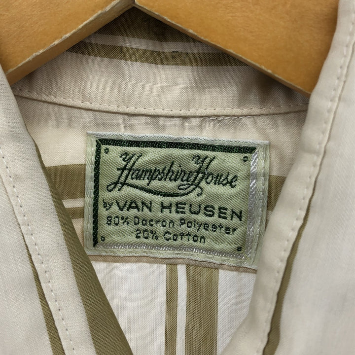 Van Heusen Hampshire House Stripe Pattern Short Sleeve Polyester Shirt, Men's Size Medium polyester Beige type Vintage Second Hand