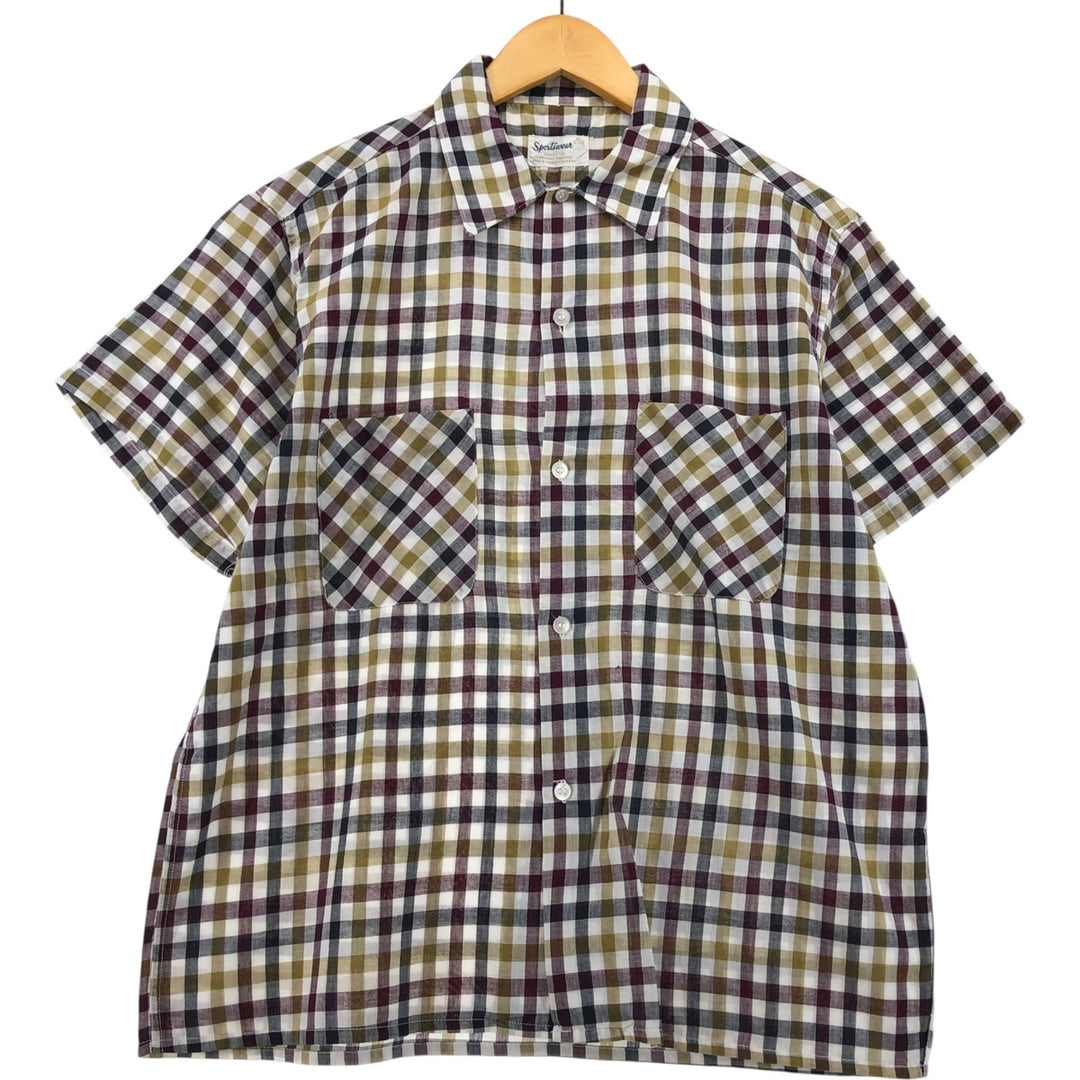 Vintage 1970'S Sportswear Short Sleeve Cotton Check Box Shirt, Men's Size Medium cotton white type Vintage Second Hand