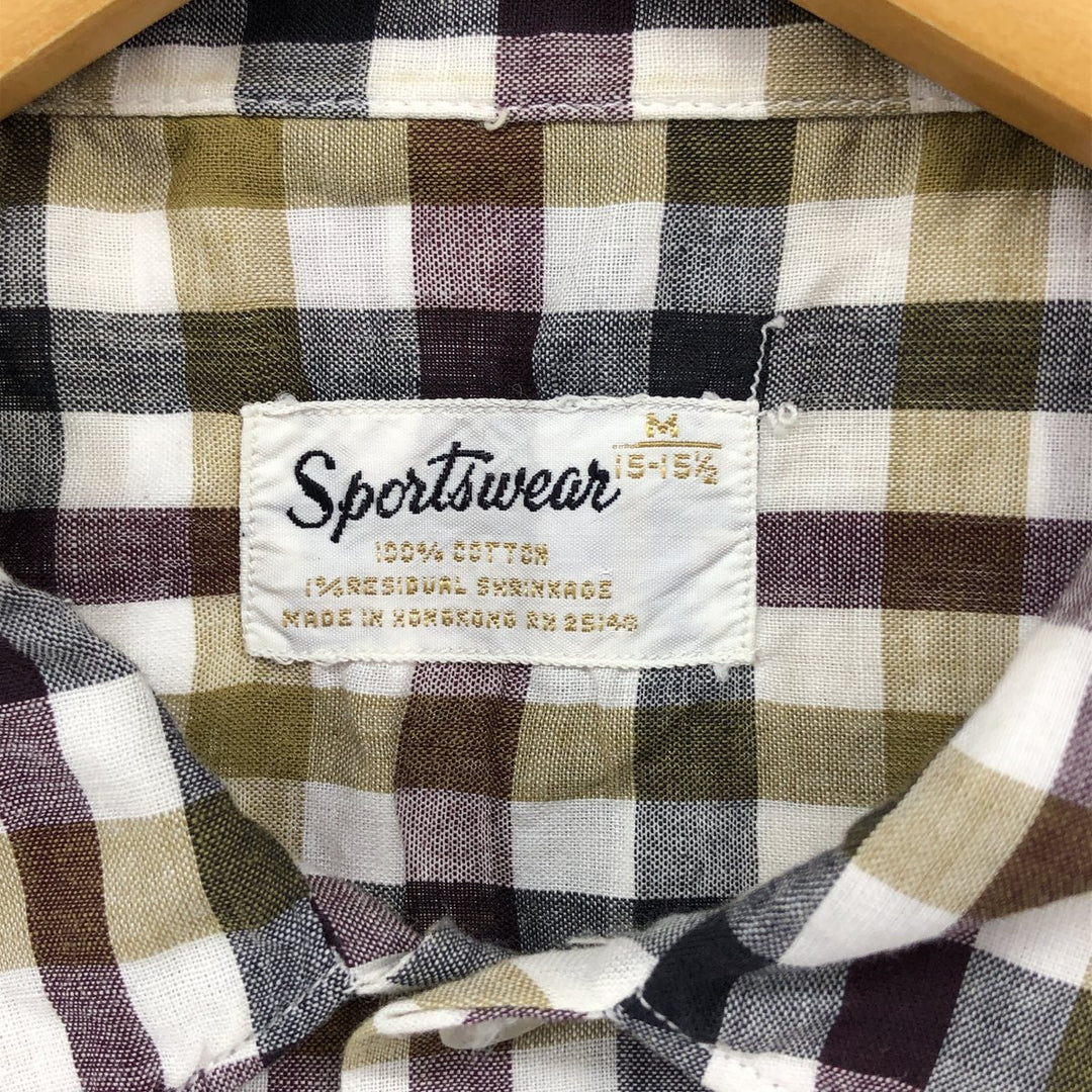 Vintage 1970'S Sportswear Short Sleeve Cotton Check Box Shirt, Men's Size Medium cotton white type Vintage Second Hand
