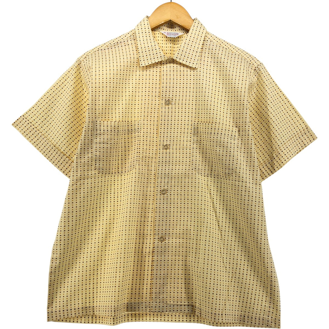 Vintage 1970'S dot pattern wide collar short sleeve cotton box shirt, men's size M cotton Beige type Vintage Second Hand
