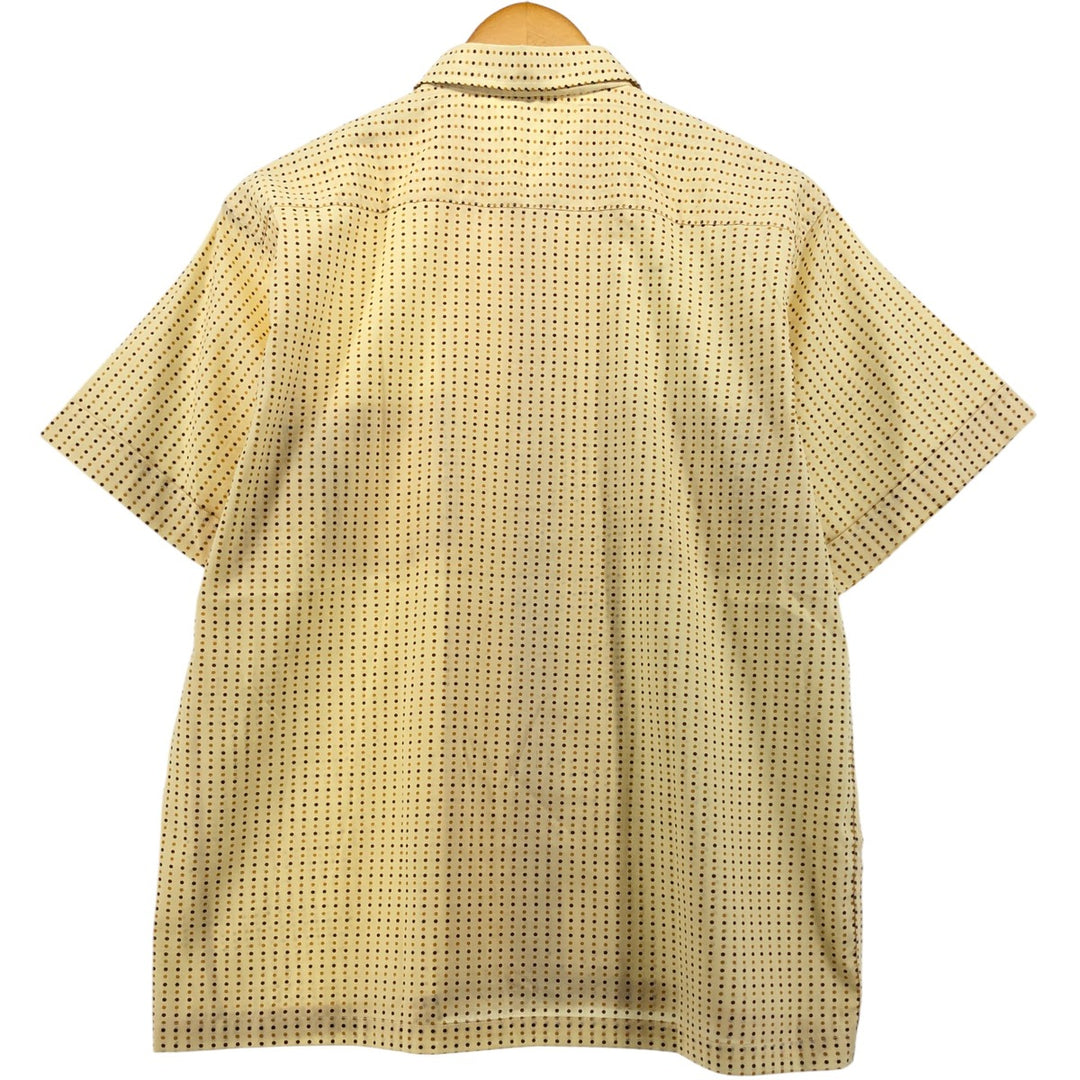 Vintage 1970'S dot pattern wide collar short sleeve cotton box shirt, men's size M cotton Beige type Vintage Second Hand