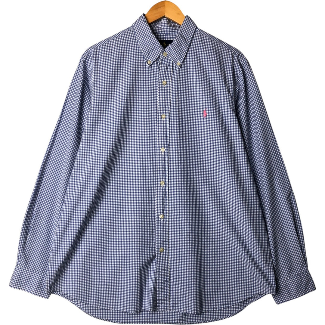 Ralph Lauren Gingham Check Long Sleeve Button-Down Check Shirt Men's XL cotton Blue type light blue Vintage Second Hand