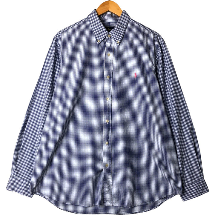 Ralph Lauren Gingham Check Long Sleeve Button-Down Check Shirt Men's XL cotton Blue type light blue Vintage Second Hand