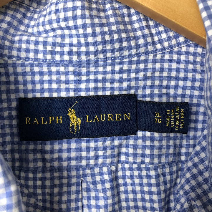 Ralph Lauren Gingham Check Long Sleeve Button-Down Check Shirt Men's XL cotton Blue type light blue Vintage Second Hand