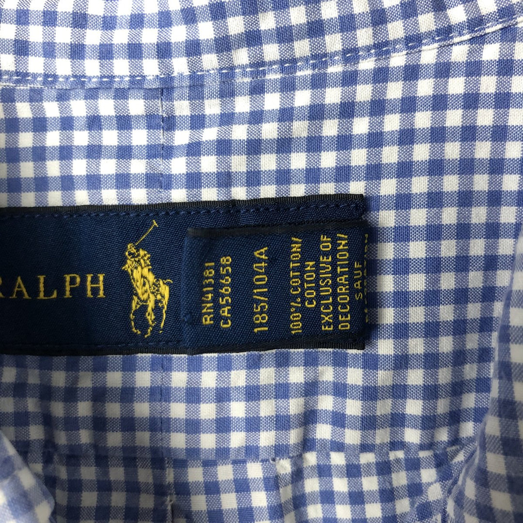 Ralph Lauren Gingham Check Long Sleeve Button-Down Check Shirt Men's XL cotton Blue type light blue Vintage Second Hand
