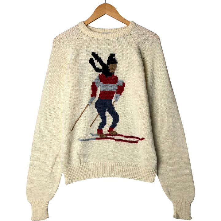Vintage 1970'S McGREGOR all-over ski pattern acrylic knit sweater, size M, men's acrylic pale white type Vintage Second Hand
