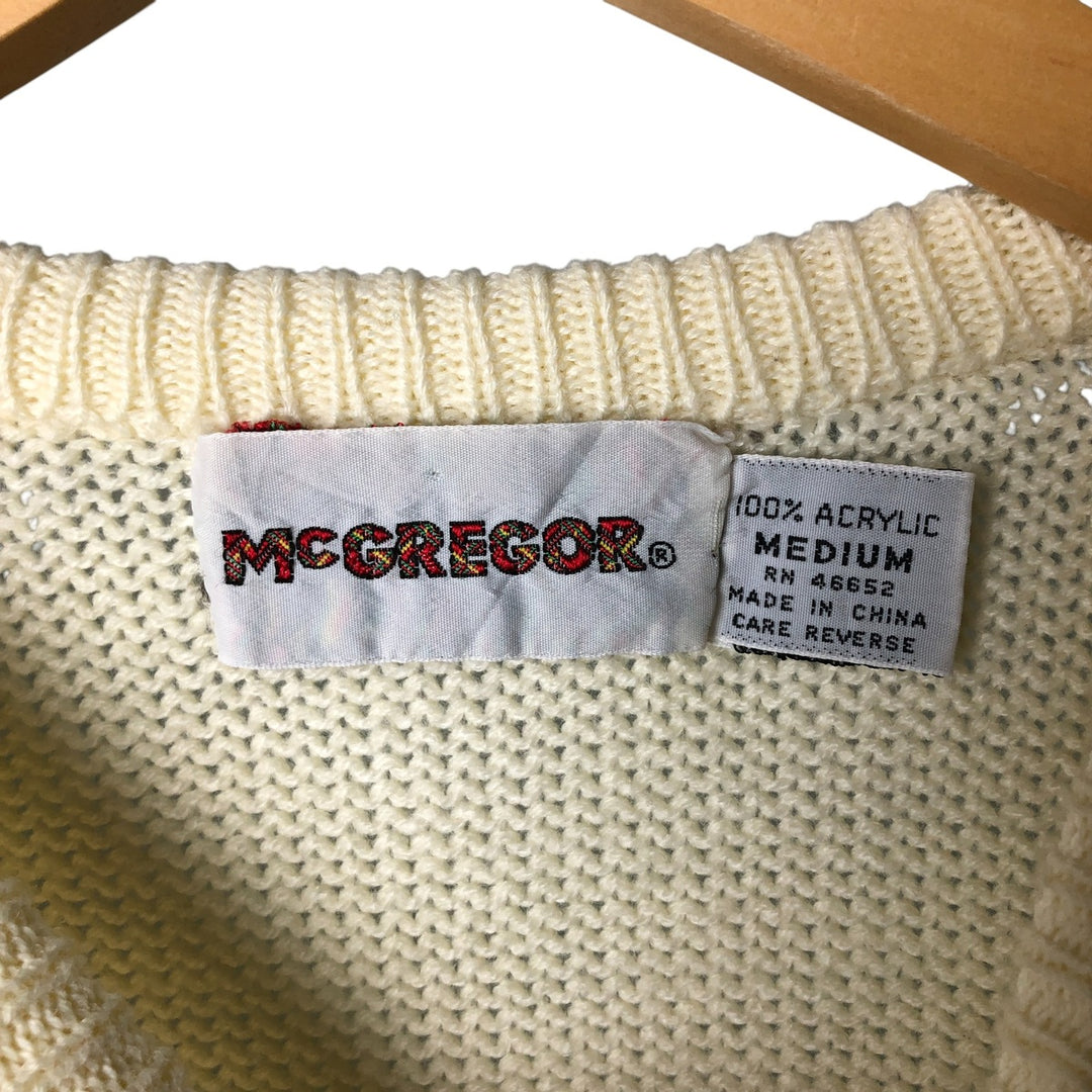 Vintage 1970'S McGREGOR all-over ski pattern acrylic knit sweater, size M, men's acrylic pale white type Vintage Second Hand