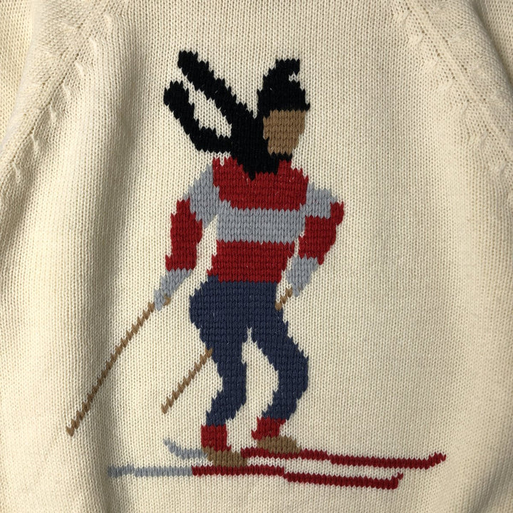 Vintage 1970'S McGREGOR all-over ski pattern acrylic knit sweater, size M, men's acrylic pale white type Vintage Second Hand