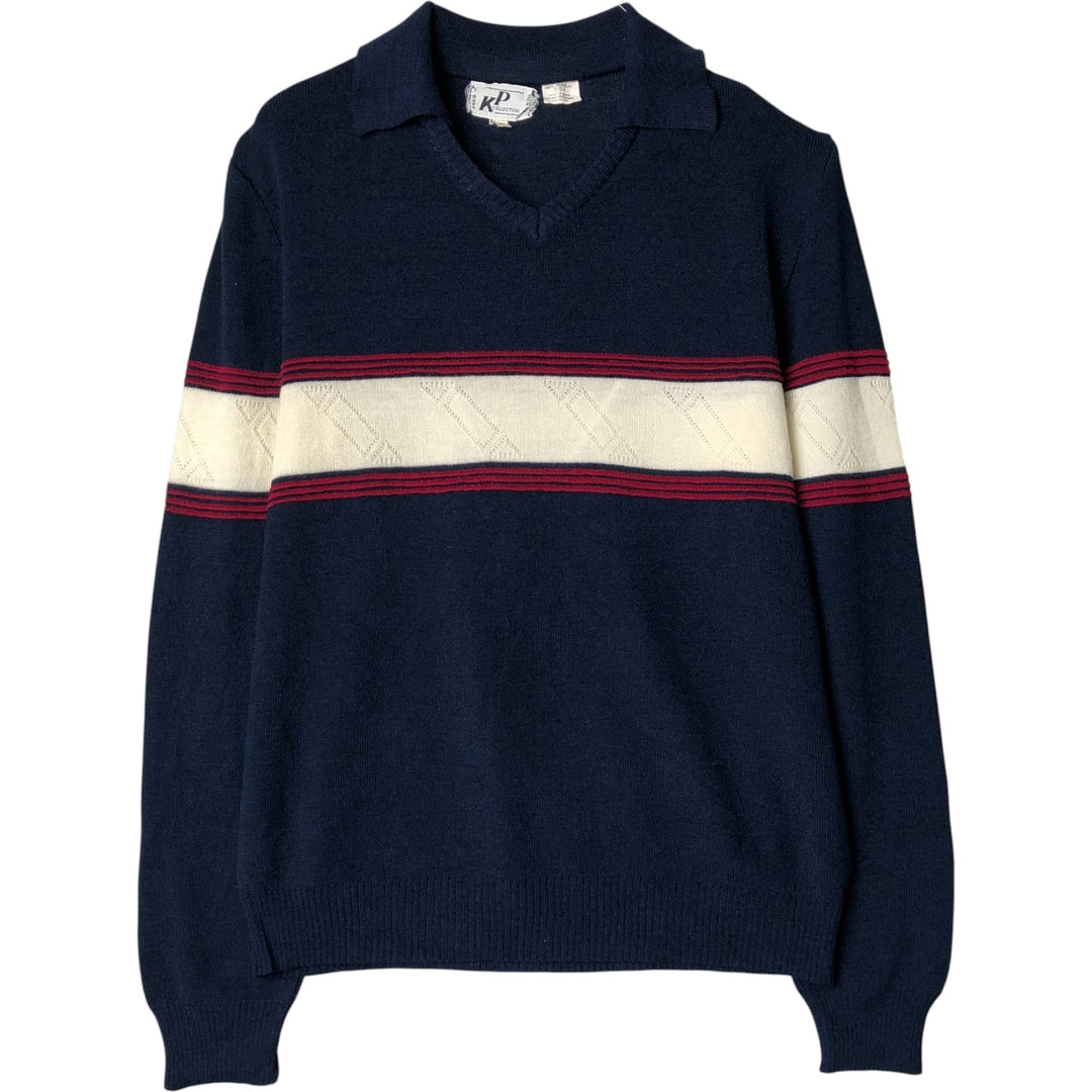 KP COLLECTION V-neck acrylic knit sweater, men's size XL, vintage acrylic navy blue type Vintage Second Hand
