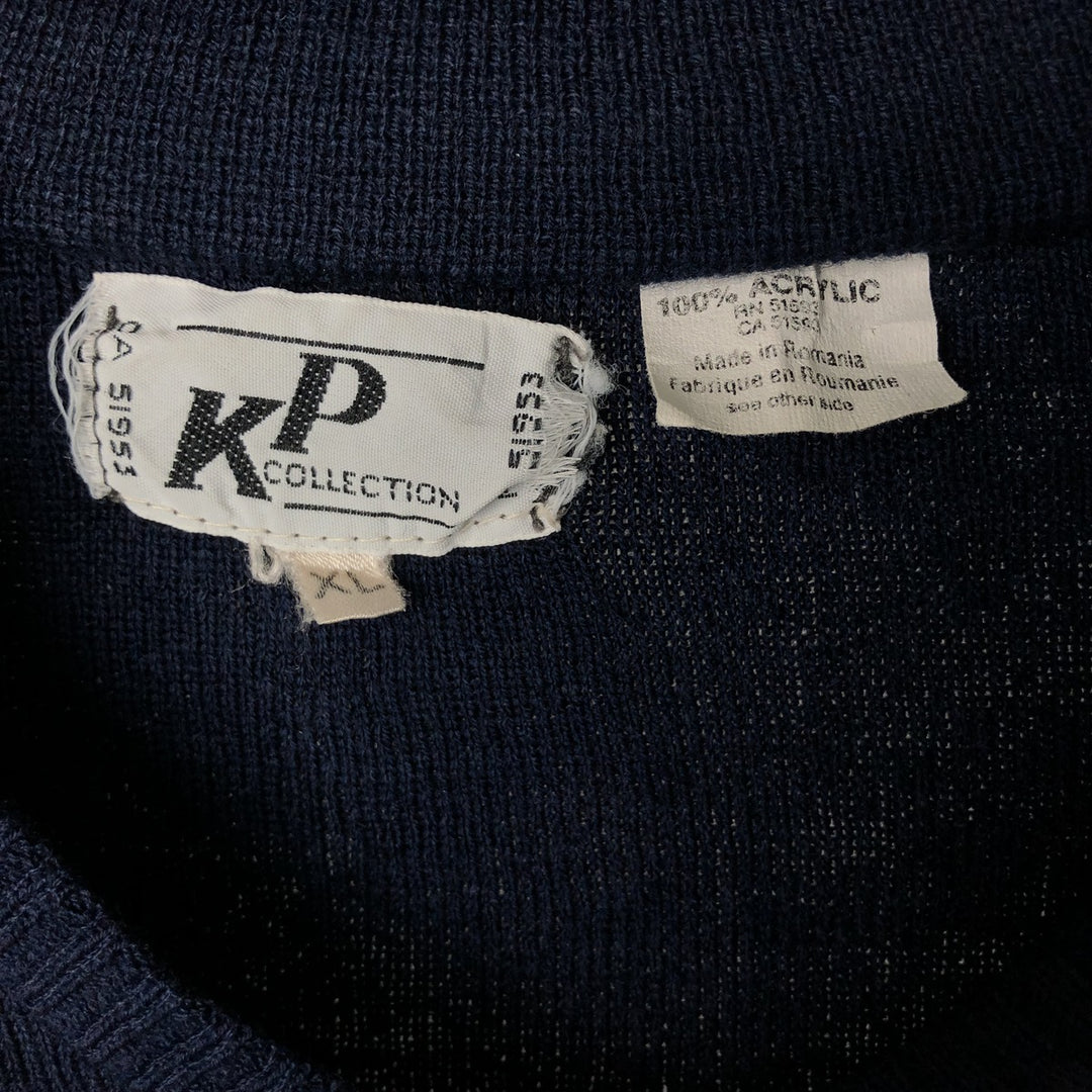 KP COLLECTION V-neck acrylic knit sweater, men's size XL, vintage acrylic navy blue type Vintage Second Hand