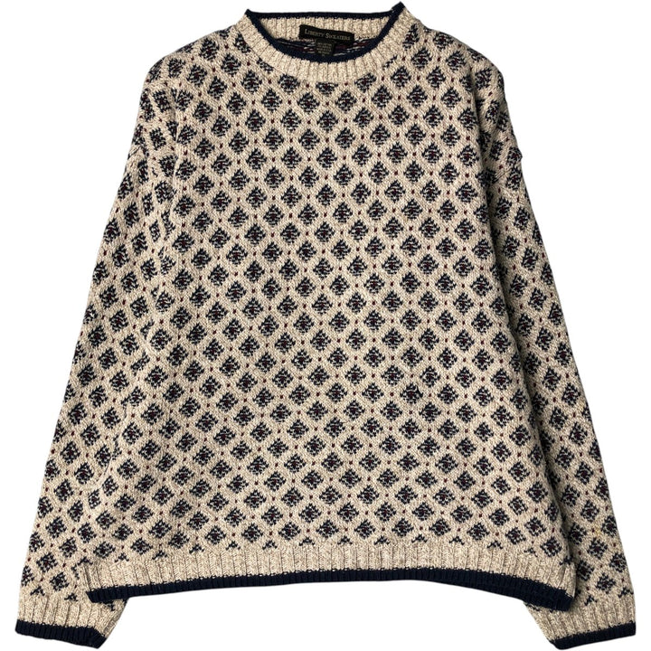 LIBERTY SWEATERS All-Over Print Cotton Knit Sweater, Made in USA, Men's Size XL cotton Beige type Vintage Second Hand