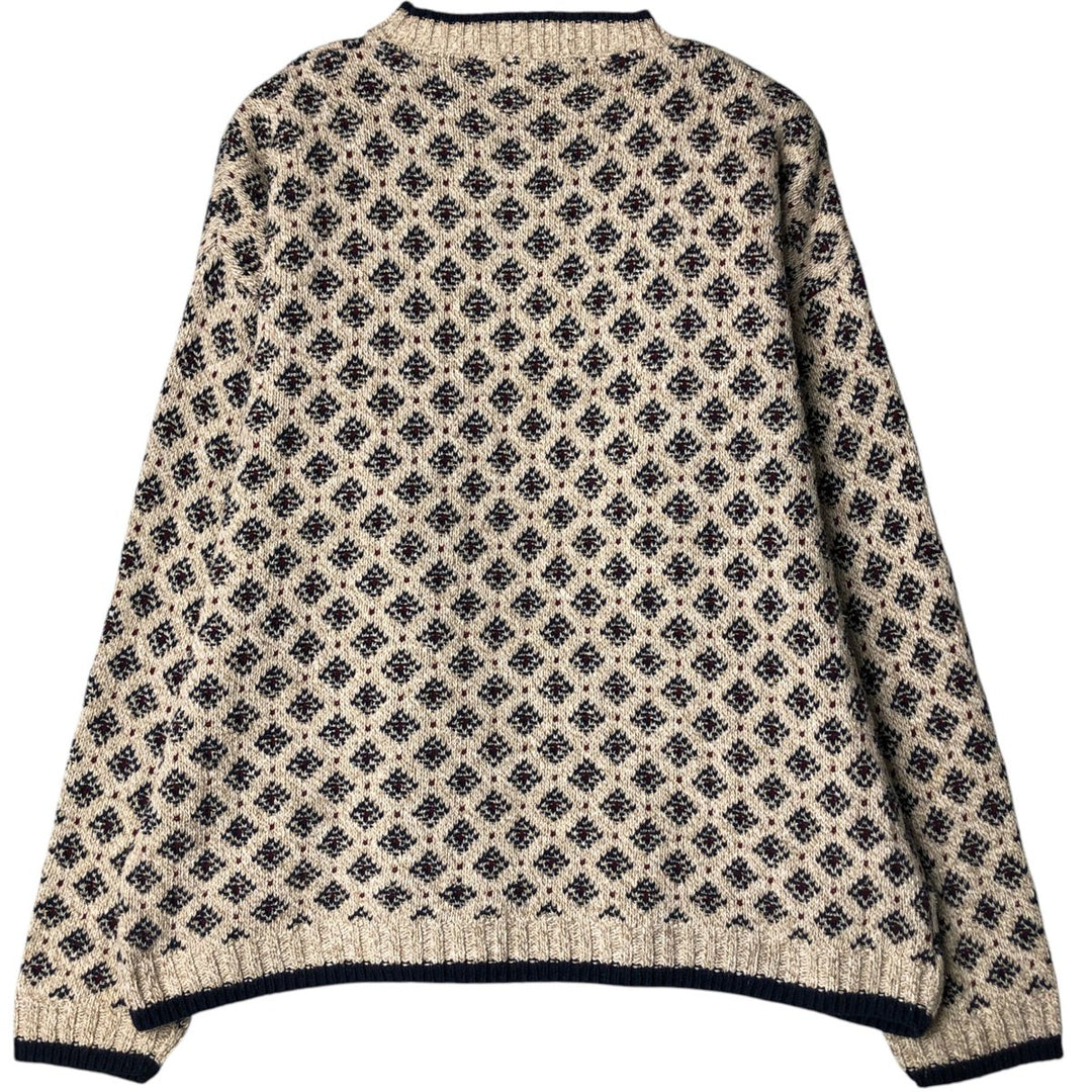 LIBERTY SWEATERS All-Over Print Cotton Knit Sweater, Made in USA, Men's Size XL cotton Beige type Vintage Second Hand