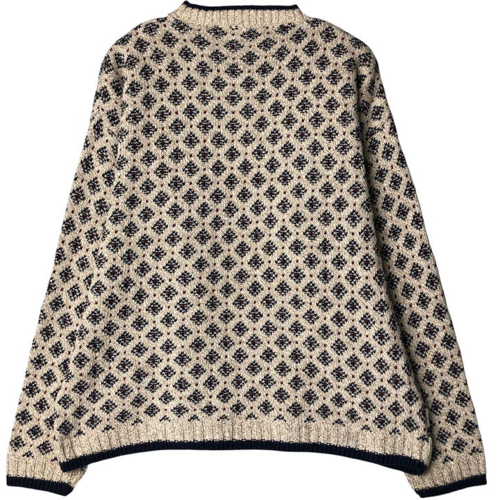 LIBERTY SWEATERS All-Over Print Cotton Knit Sweater, Made in USA, Men's Size XL cotton Beige type Vintage Second Hand