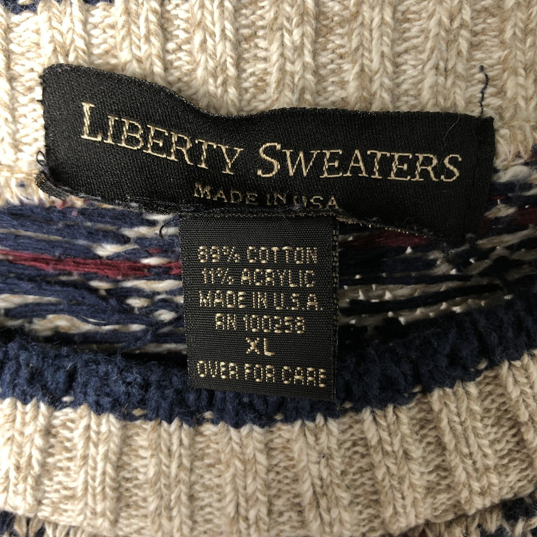 LIBERTY SWEATERS All-Over Print Cotton Knit Sweater, Made in USA, Men's Size XL cotton Beige type Vintage Second Hand