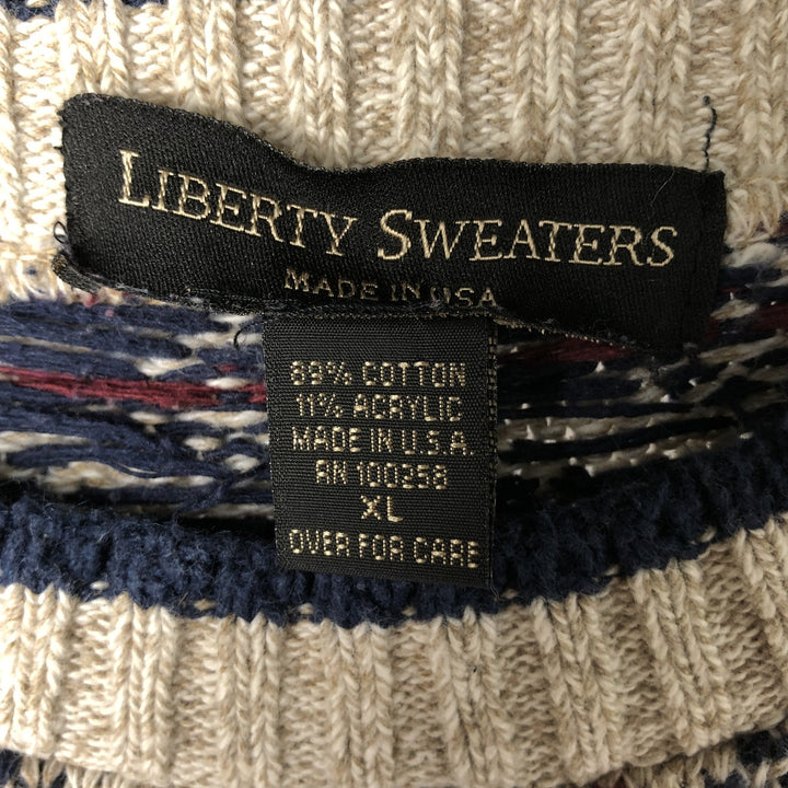 LIBERTY SWEATERS All-Over Print Cotton Knit Sweater, Made in USA, Men's Size XL cotton Beige type Vintage Second Hand
