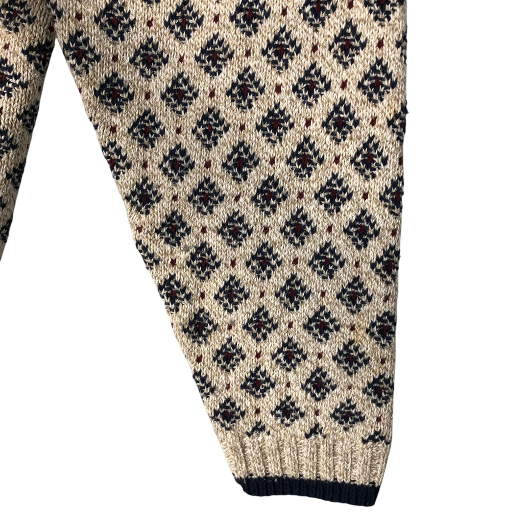 LIBERTY SWEATERS All-Over Print Cotton Knit Sweater, Made in USA, Men's Size XL cotton Beige type Vintage Second Hand
