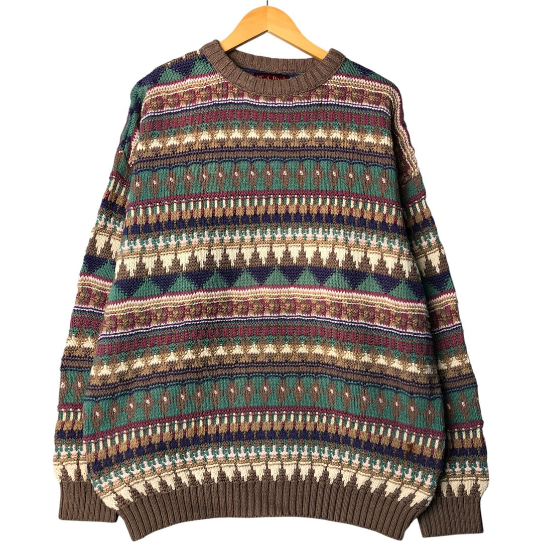Vintage 90'S JOS.A.BANK Fair Isle Pattern Cotton Knit Sweater, Made in USA, Men's Size L cotton Beige type Vintage Second Hand