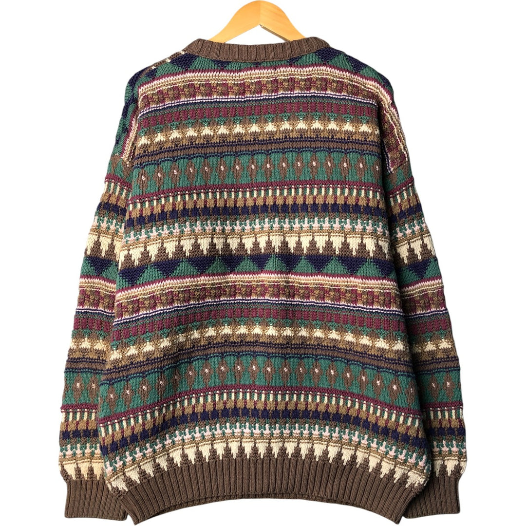 Vintage 90'S JOS.A.BANK Fair Isle Pattern Cotton Knit Sweater, Made in USA, Men's Size L cotton Beige type Vintage Second Hand