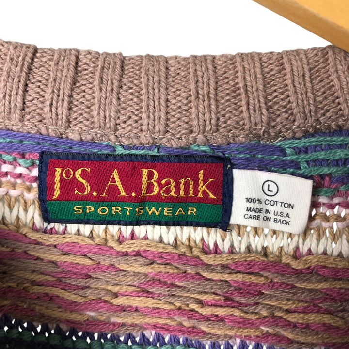 Vintage 90'S JOS.A.BANK Fair Isle Pattern Cotton Knit Sweater, Made in USA, Men's Size L cotton Beige type Vintage Second Hand