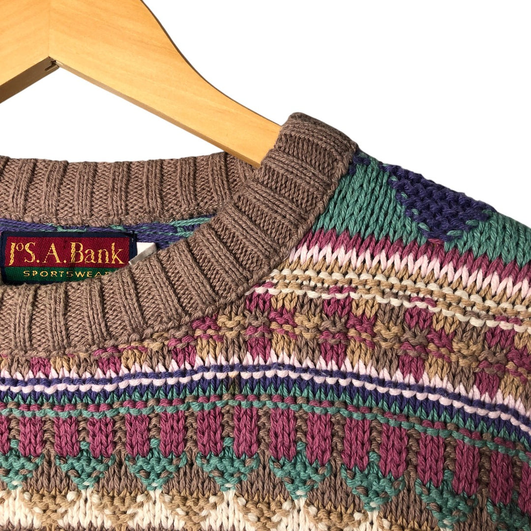 Vintage 90'S JOS.A.BANK Fair Isle Pattern Cotton Knit Sweater, Made in USA, Men's Size L cotton Beige type Vintage Second Hand