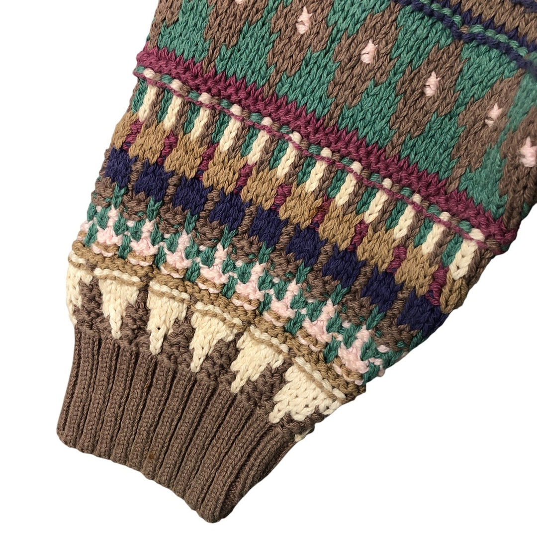 Vintage 90'S JOS.A.BANK Fair Isle Pattern Cotton Knit Sweater, Made in USA, Men's Size L cotton Beige type Vintage Second Hand
