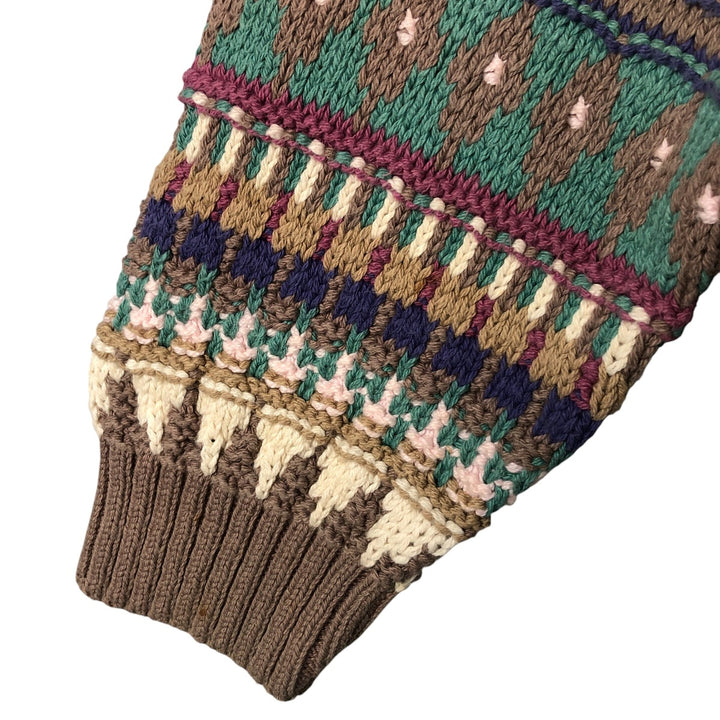 Vintage 90'S JOS.A.BANK Fair Isle Pattern Cotton Knit Sweater, Made in USA, Men's Size L cotton Beige type Vintage Second Hand