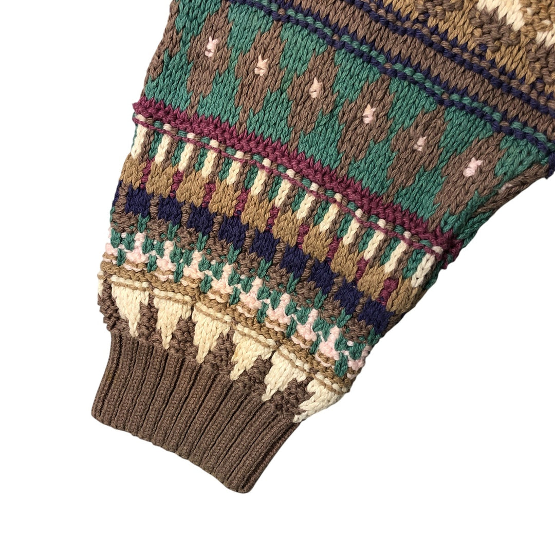 Vintage 90'S JOS.A.BANK Fair Isle Pattern Cotton Knit Sweater, Made in USA, Men's Size L cotton Beige type Vintage Second Hand
