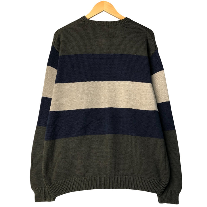IZOD Striped Pattern Cotton Knit Sweater, Men's Size L cotton Khaki type Vintage Second Hand