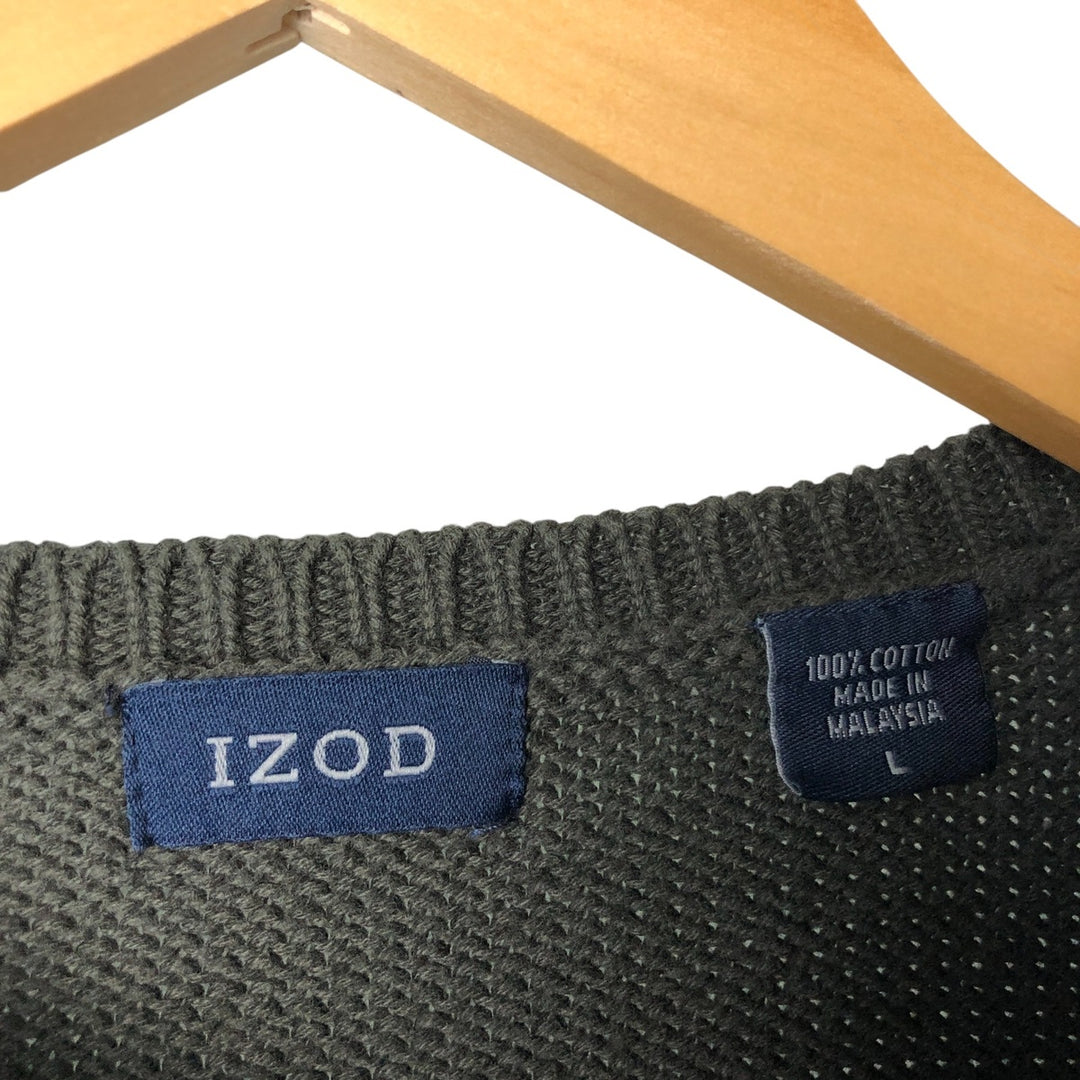 IZOD Striped Pattern Cotton Knit Sweater, Men's Size L cotton Khaki type Vintage Second Hand