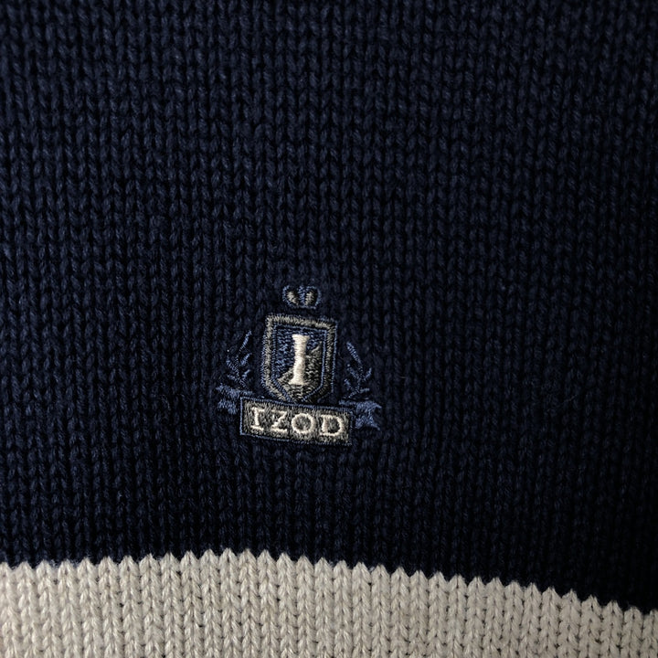 IZOD Striped Pattern Cotton Knit Sweater, Men's Size L cotton Khaki type Vintage Second Hand