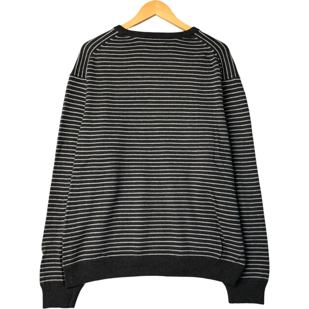 CHAPS Striped V-Neck Cotton Knit Sweater, Men's Size XL cotton gray type Vintage Second Hand