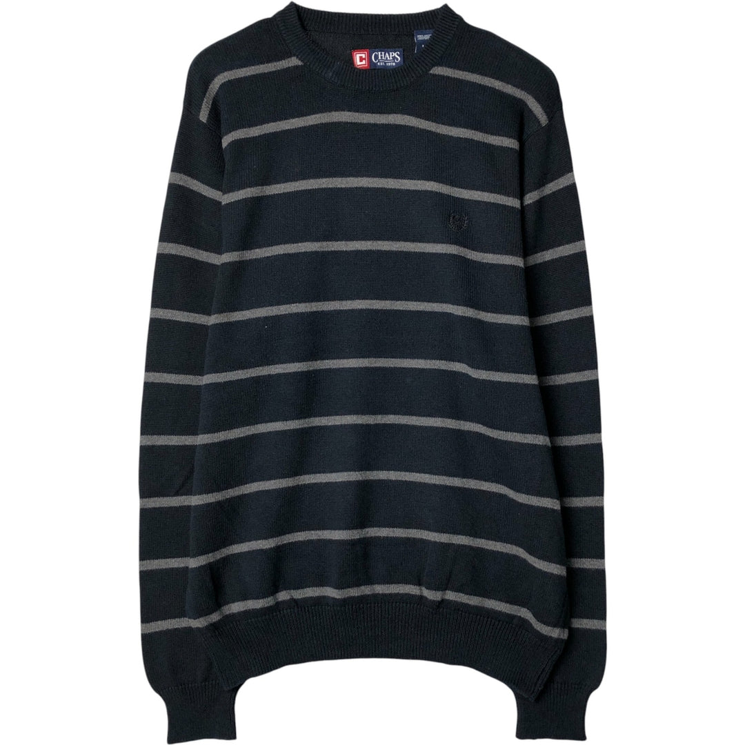 CHAPS Border Pattern Cotton Knit Sweater, Men's Size L cotton navy blue type Vintage Second Hand