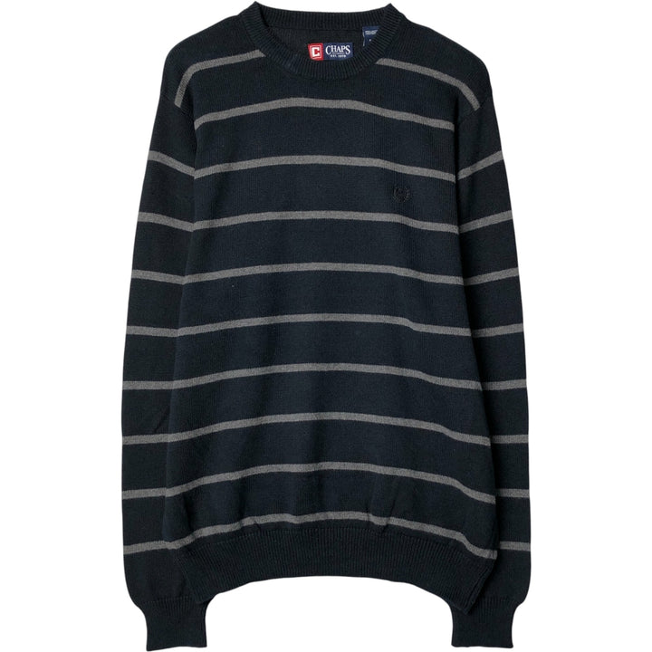 CHAPS Border Pattern Cotton Knit Sweater, Men's Size L cotton navy blue type Vintage Second Hand