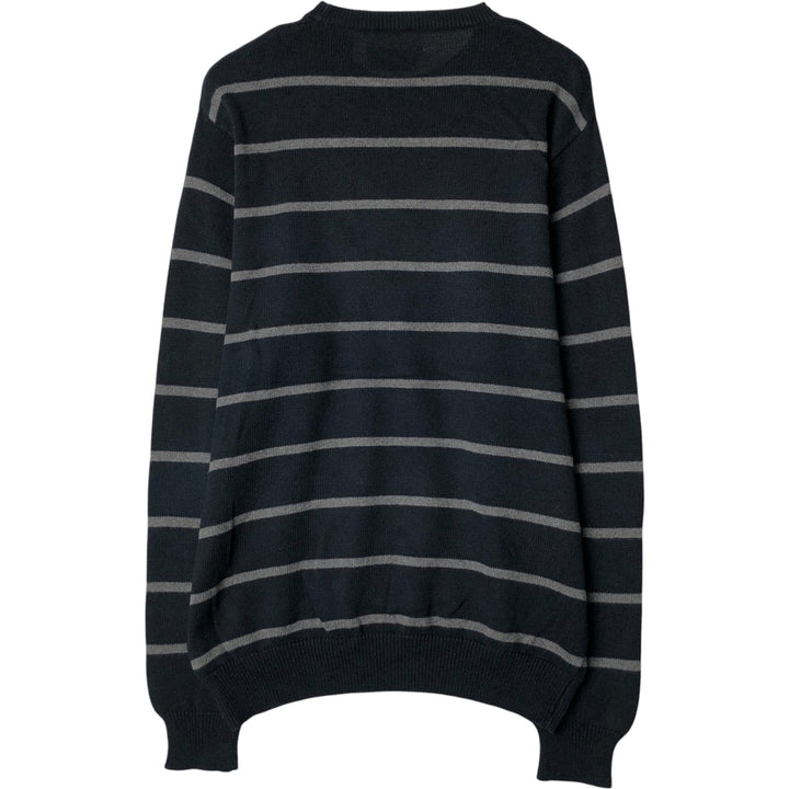 CHAPS Border Pattern Cotton Knit Sweater, Men's Size L cotton navy blue type Vintage Second Hand