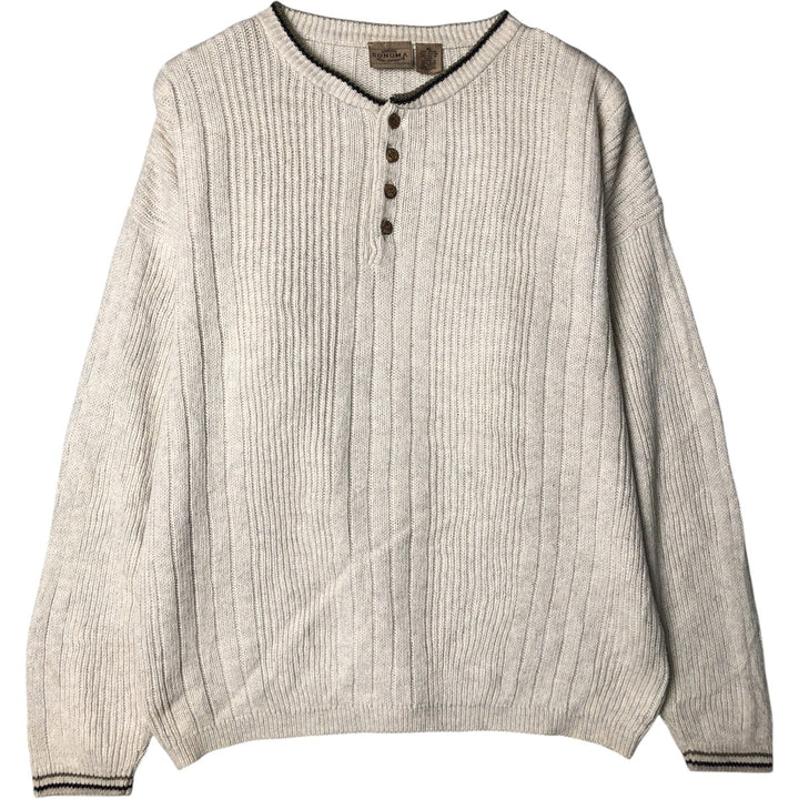 SONOMA Henley Neck Ribbed Ramie and Cotton Knit Sweater, Men's Size XL Lamy white type Vintage Second Hand