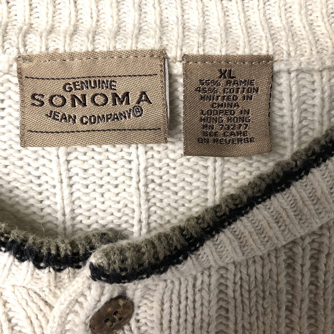 SONOMA Henley Neck Ribbed Ramie and Cotton Knit Sweater, Men's Size XL Lamy white type Vintage Second Hand