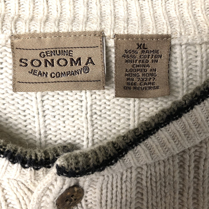 SONOMA Henley Neck Ribbed Ramie and Cotton Knit Sweater, Men's Size XL Lamy white type Vintage Second Hand