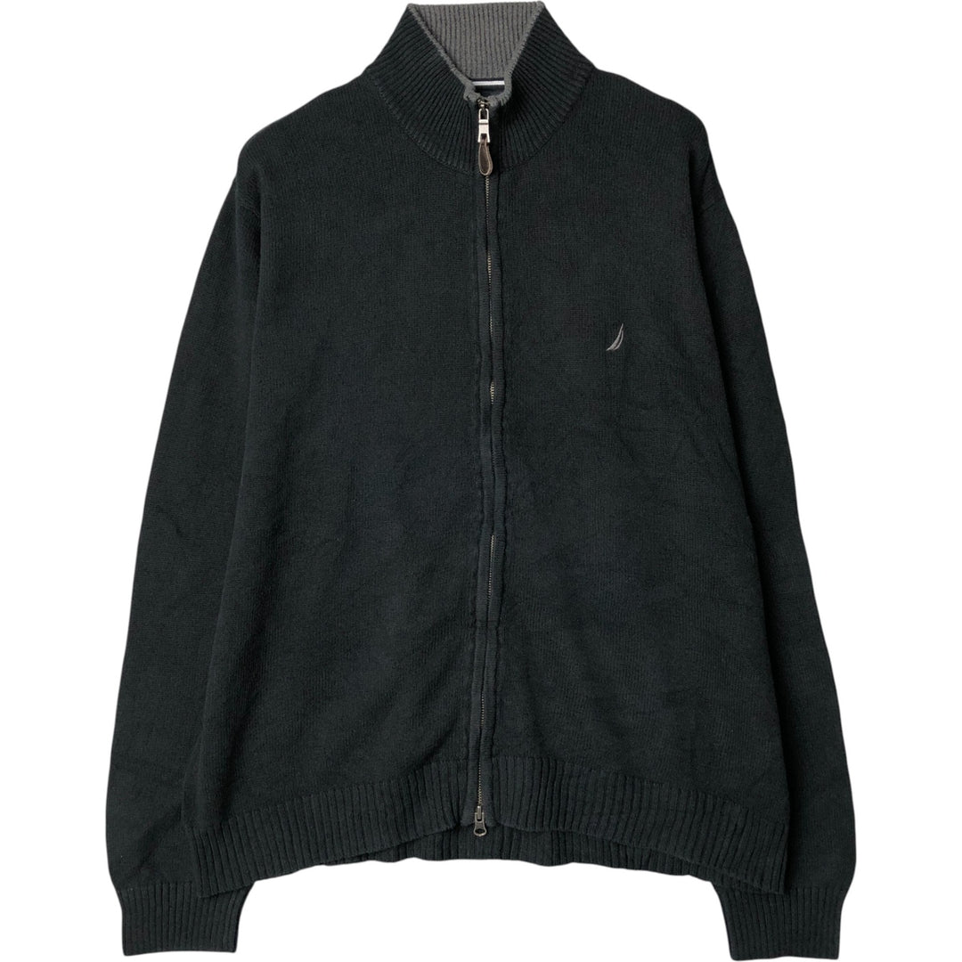 2000'S ~ NAUTICA Cotton Knit Full-Zip Sweater, Men's XL cotton navy blue type Vintage Second Hand