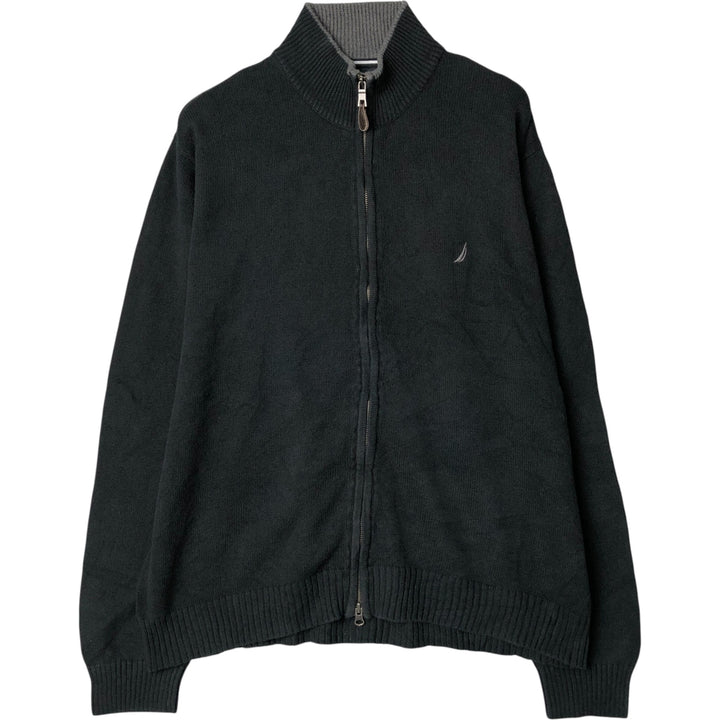 2000'S ~ NAUTICA Cotton Knit Full-Zip Sweater, Men's XL cotton navy blue type Vintage Second Hand