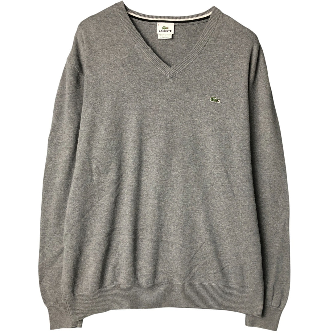 Lacoste V-neck cotton knit sweater, size 6, men's XL cotton gray type Vintage Second Hand