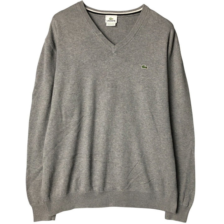 Lacoste V-neck cotton knit sweater, size 6, men's XL cotton gray type Vintage Second Hand