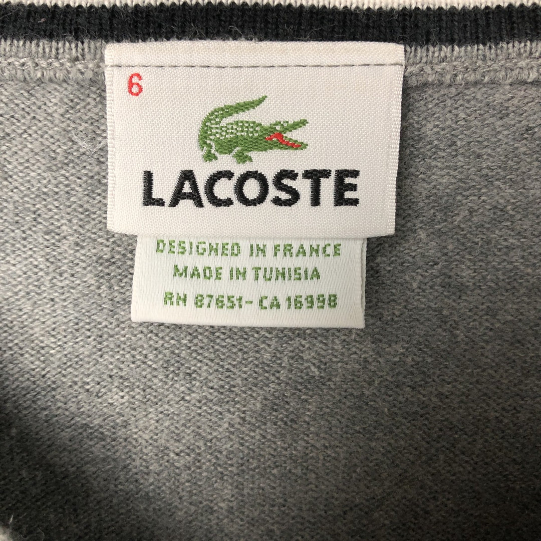 Lacoste V-neck cotton knit sweater, size 6, men's XL cotton gray type Vintage Second Hand