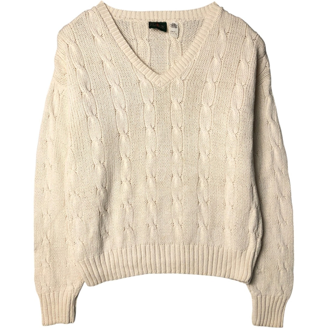 Vintage 90'S J.Crew cable knit V-neck cotton sweater, Made in USA, Men's XL cotton pale white type Vintage Second Hand