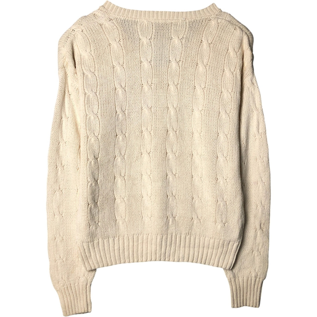 Vintage 90'S J.Crew cable knit V-neck cotton sweater, Made in USA, Men's XL cotton pale white type Vintage Second Hand